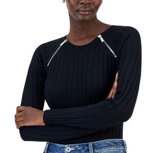 INC International Concepts | Zipper Detail Raglan Sweater | Black | L